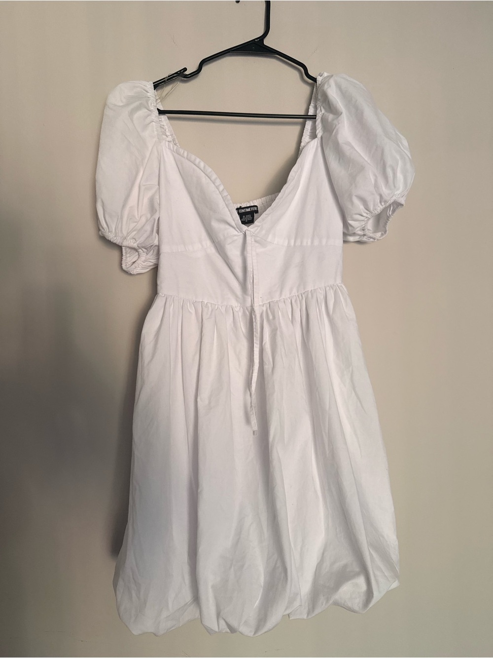 White Puff-Sleeve Mini Dress with Sweetheart Neckline
